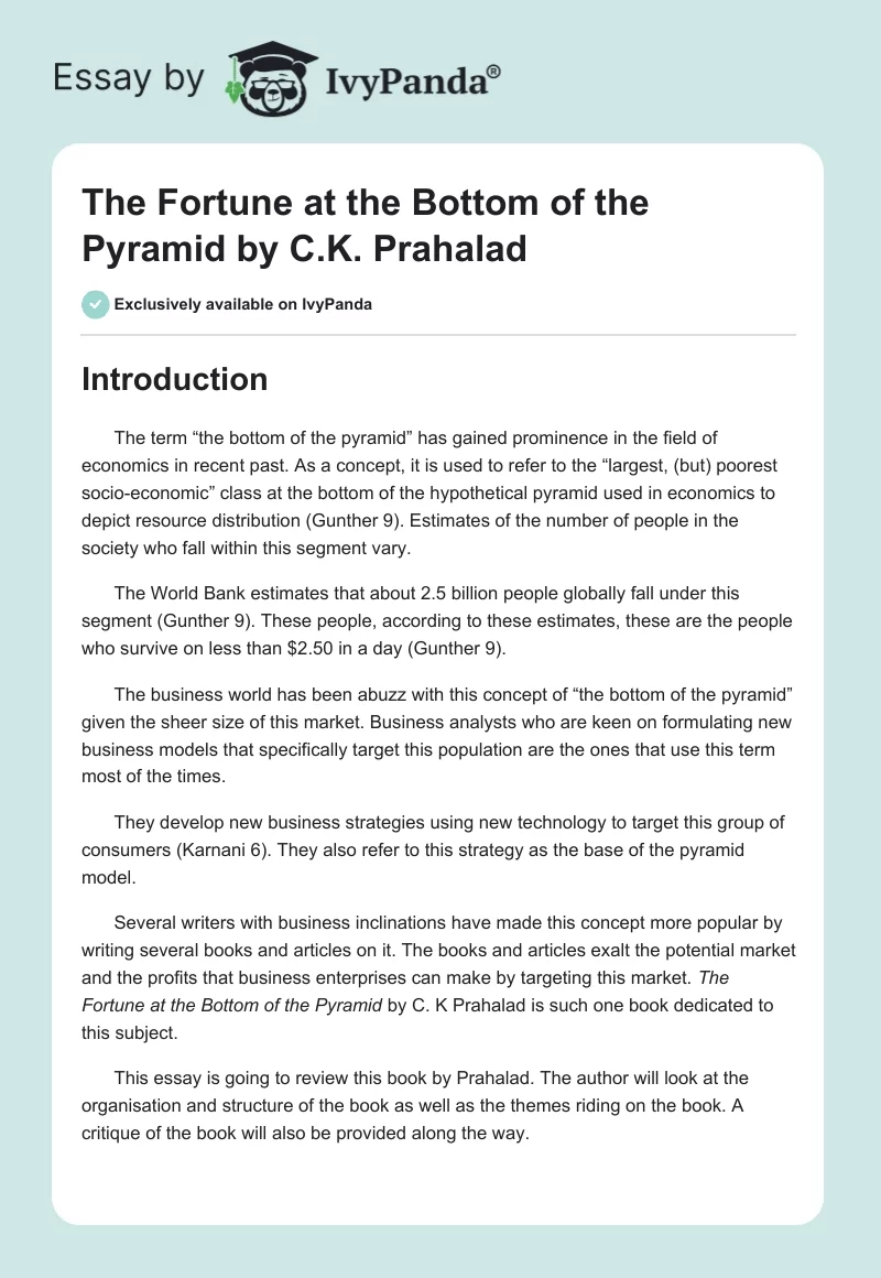 "The Fortune at the Bottom of the Pyramid" by C.K. Prahalad. Page 1