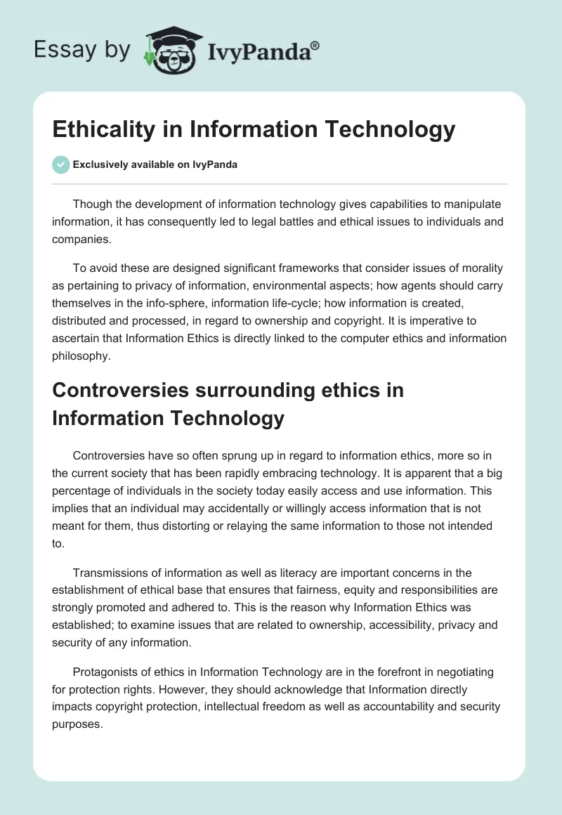 Ethicality in Information Technology. Page 1