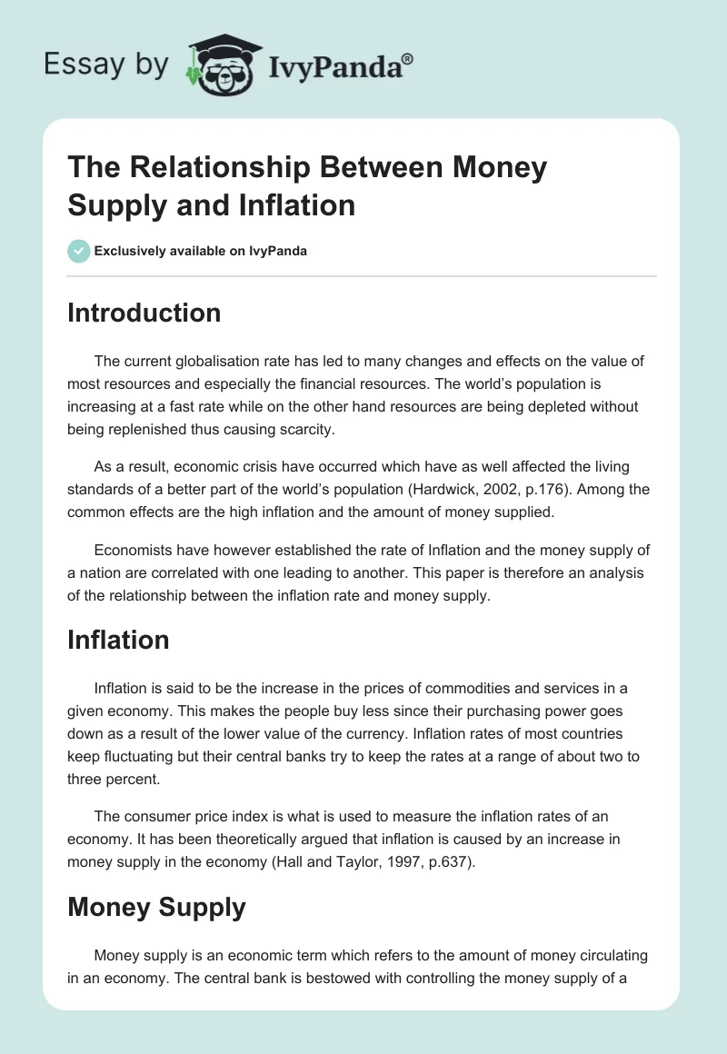 The Relationship Between Money Supply and Inflation. Page 1