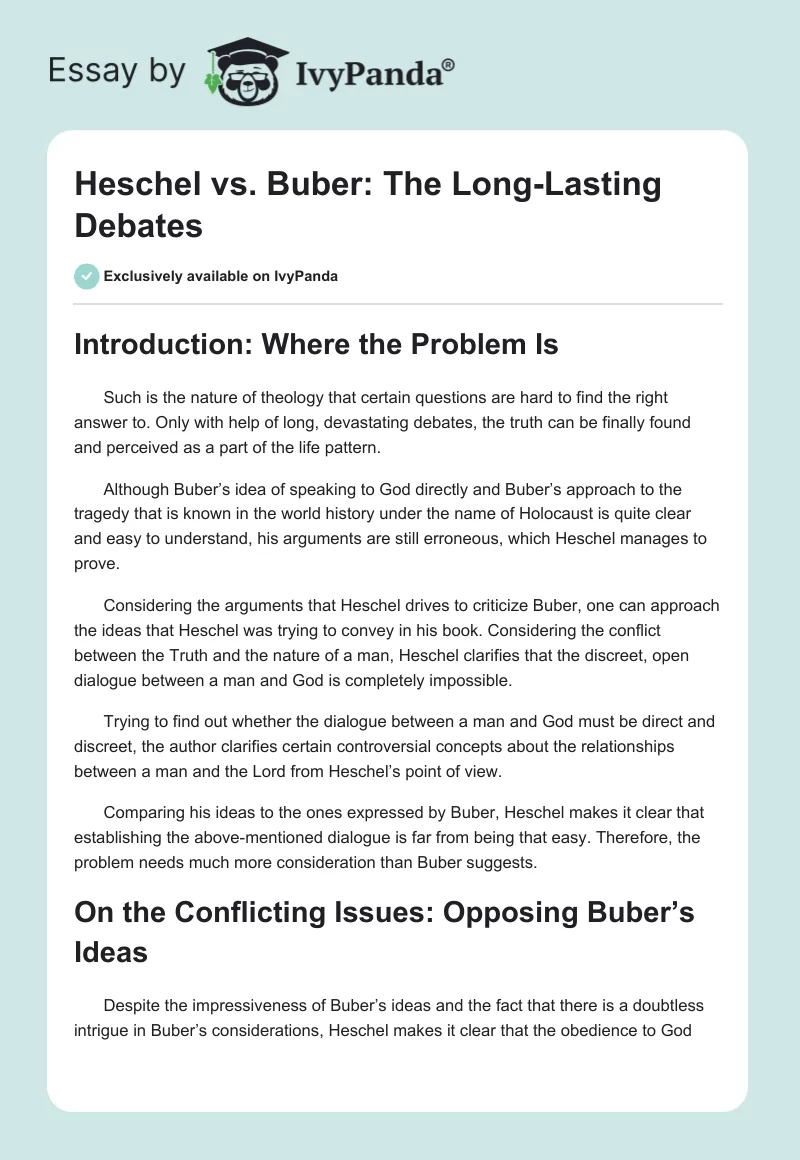 Heschel vs. Buber: The Long-Lasting Debates. Page 1