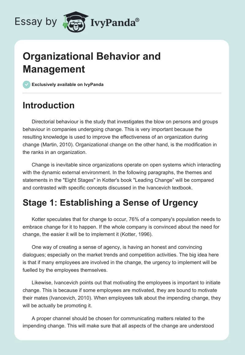 Organizational Behavior and Management. Page 1