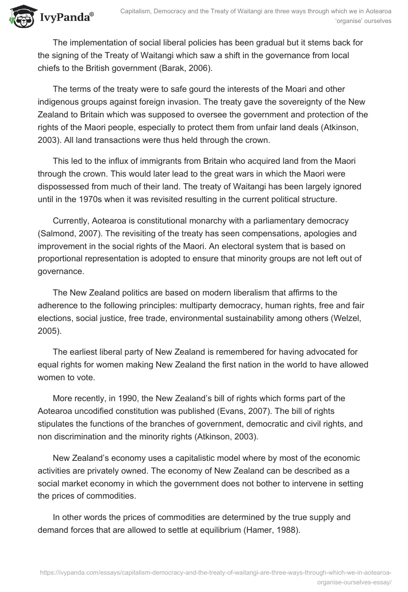 Capitalism, Democracy and the Treaty of Waitangi are Three Ways Through Which We in Aotearoa ‘Organise’ Ourselves. Page 2
