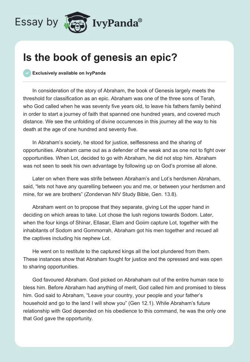 Is the book of genesis an epic?. Page 1