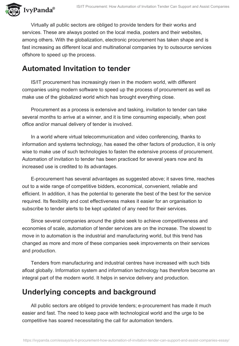 IS/IT Procurement: How Automation of Invitation Tender Can Support and Assist Companies. Page 2
