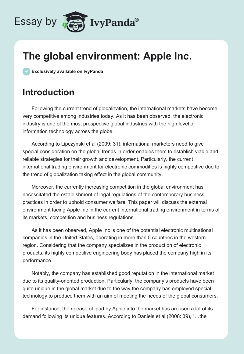The Global Environment: Apple Inc.. Page 1