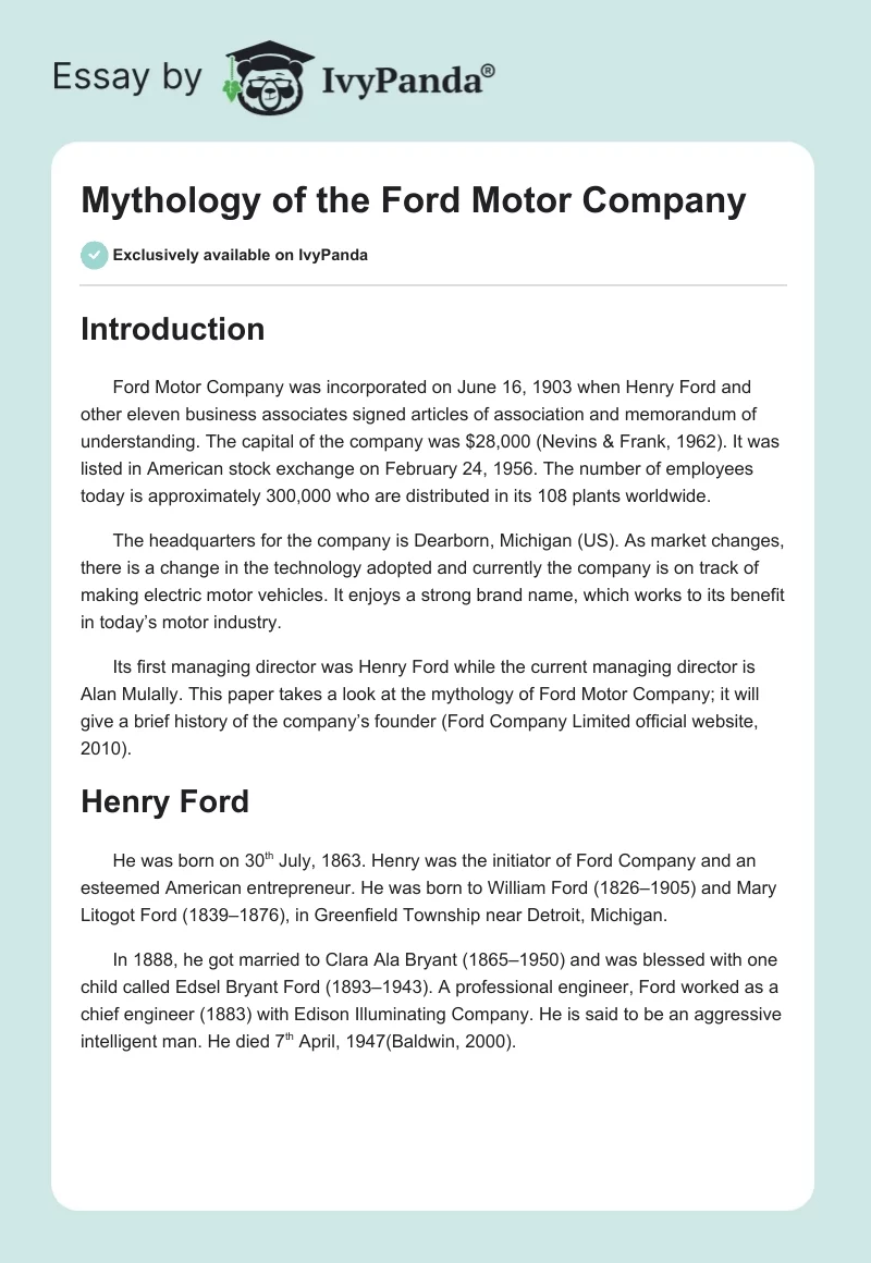 Mythology of the Ford Motor Company. Page 1