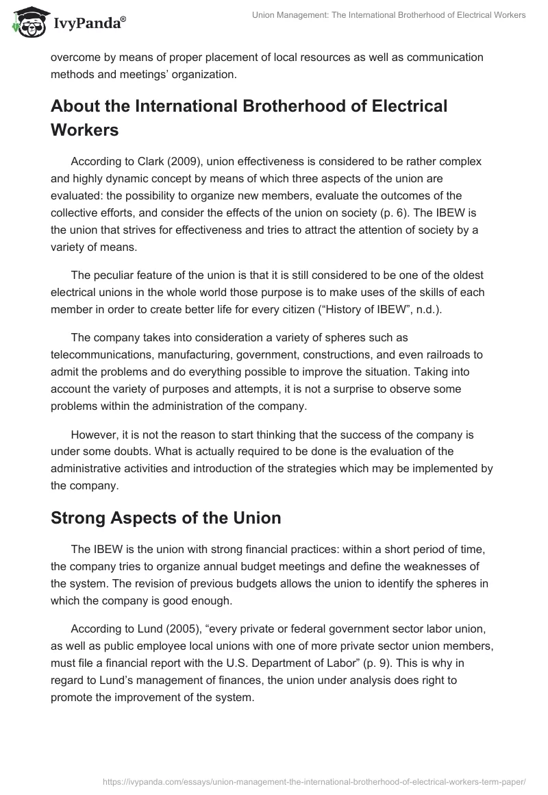 Union Management: The International Brotherhood of Electrical Workers. Page 2