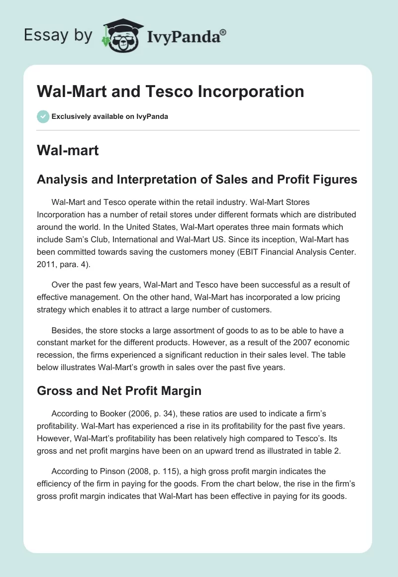 Wal-Mart and Tesco Incorporation. Page 1