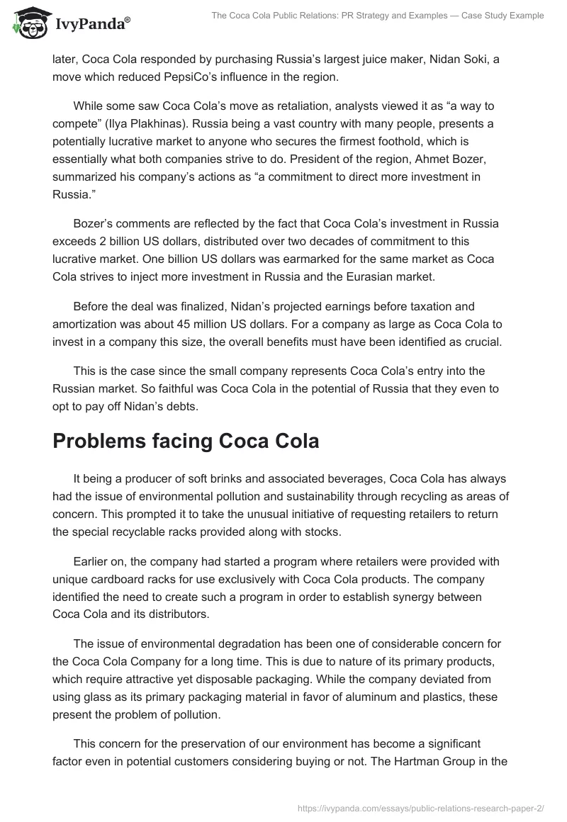 The Coca Cola Public Relations: PR Strategy and Examples — Case Study Example. Page 3