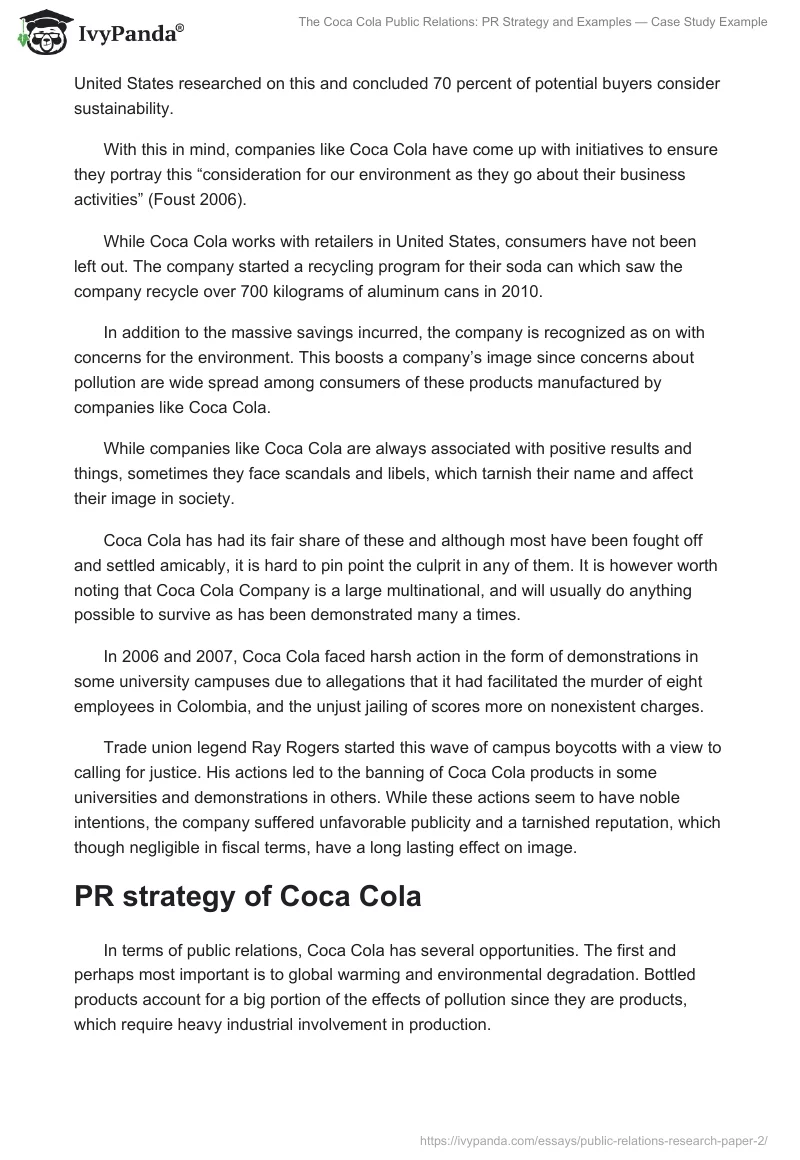 The Coca Cola Public Relations: PR Strategy and Examples — Case Study Example. Page 4