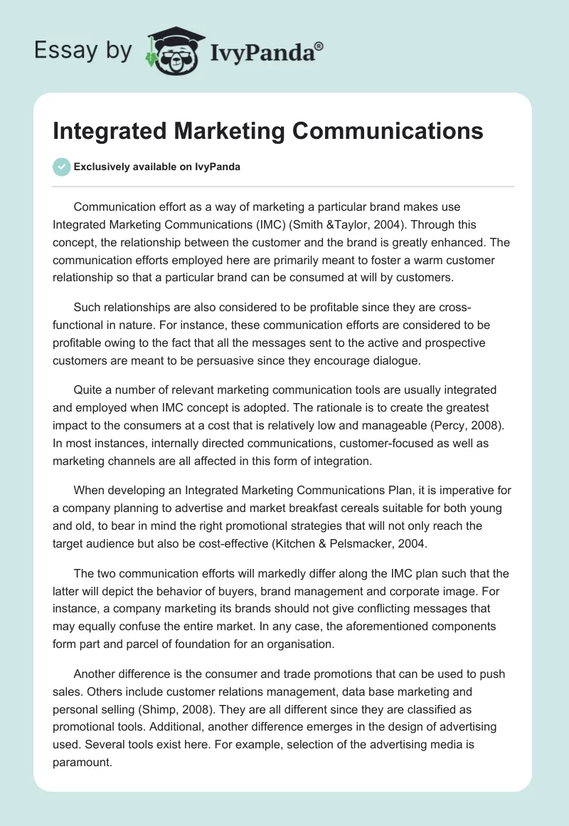 integrated marketing communication essay