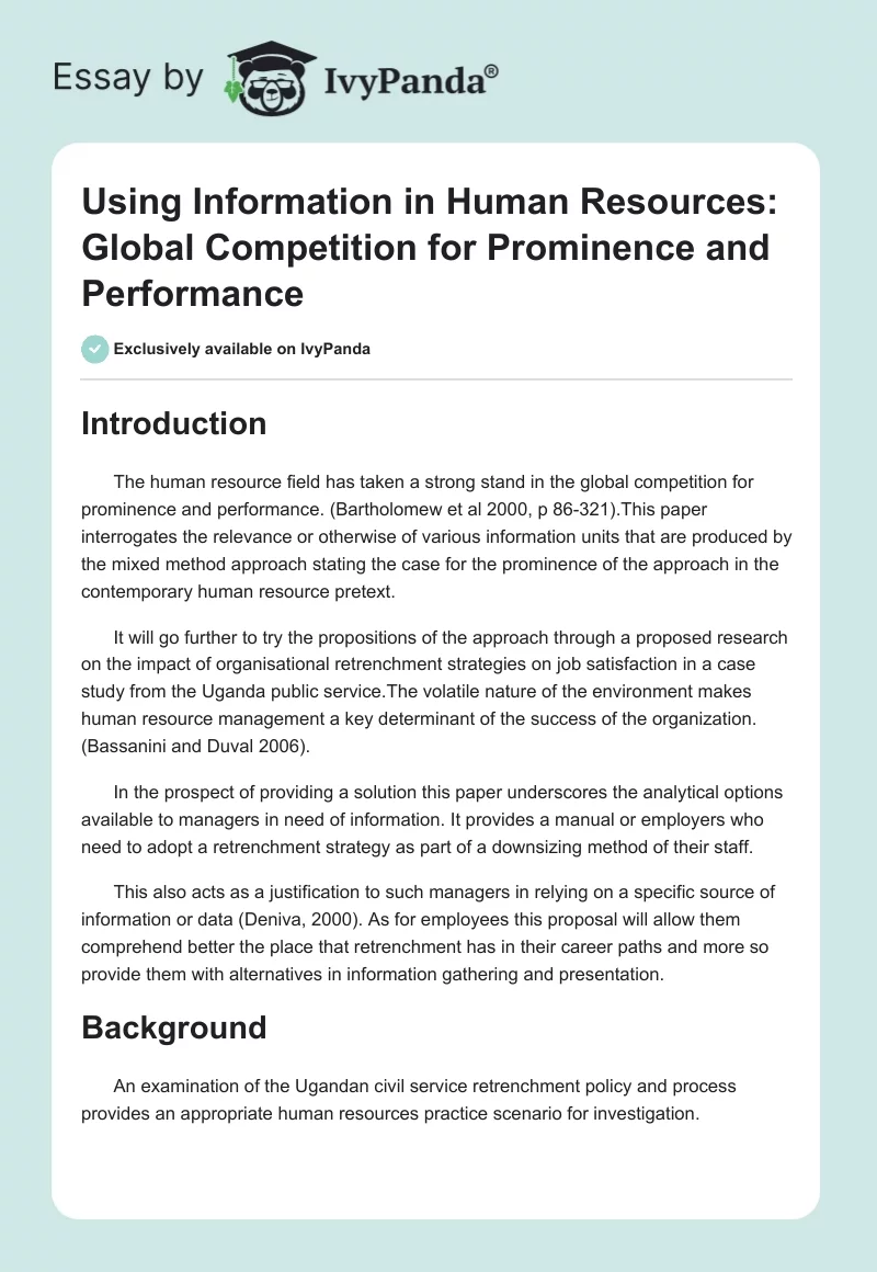 Using Information in Human Resources: Global Competition for Prominence and Performance. Page 1