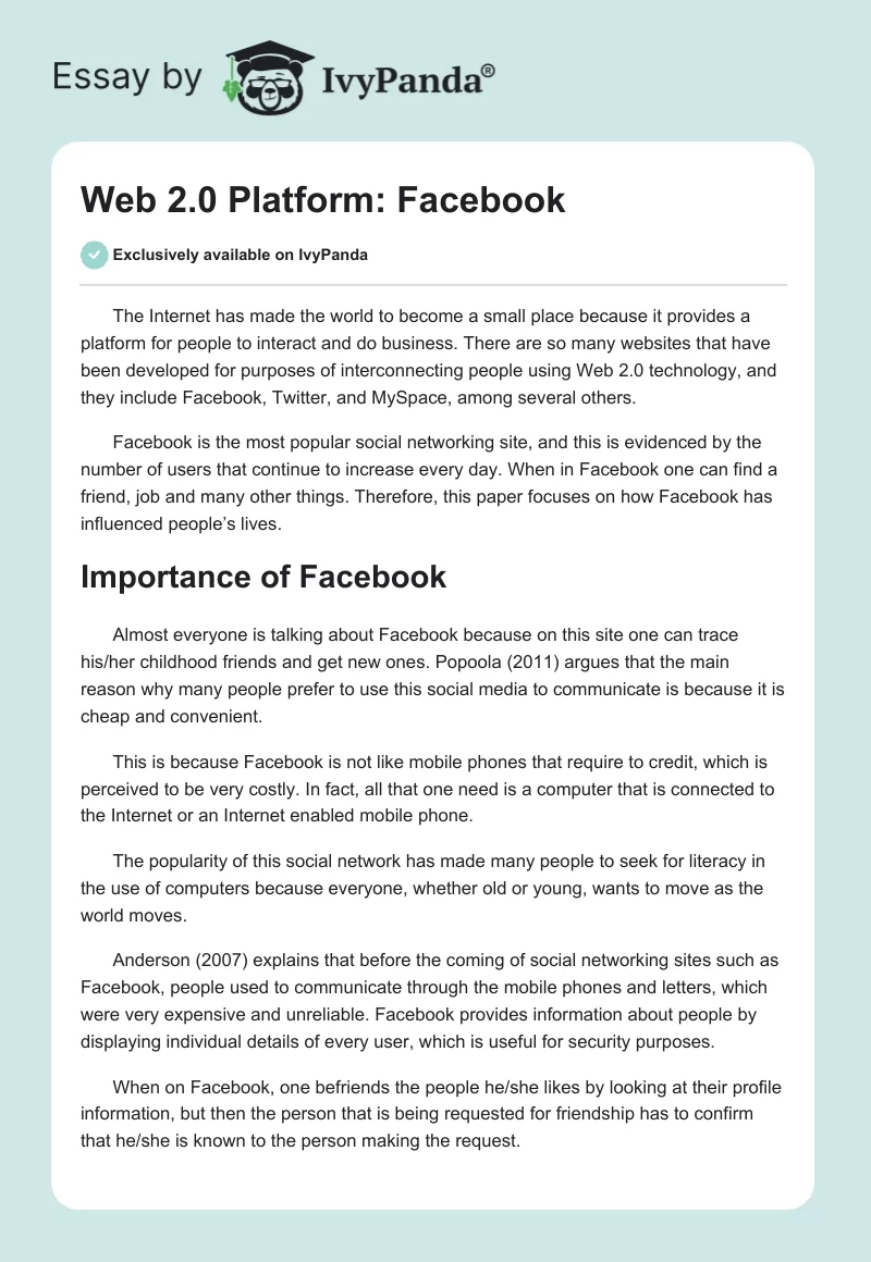 Web 2.0 Platform: Facebook. Page 1