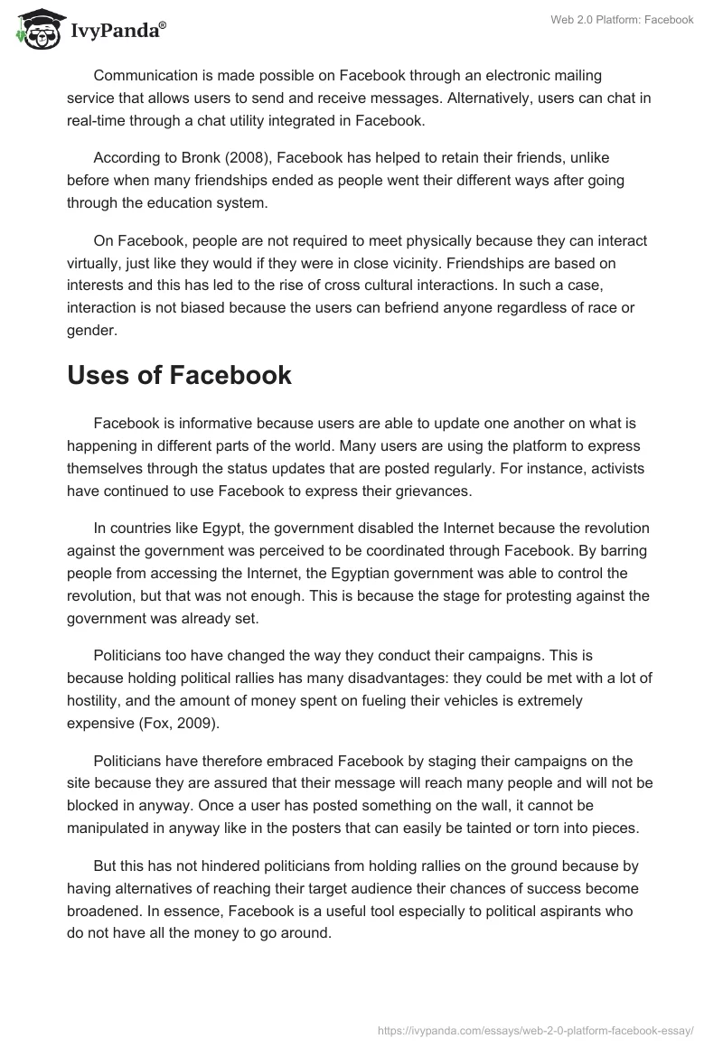 Web 2.0 Platform: Facebook. Page 2