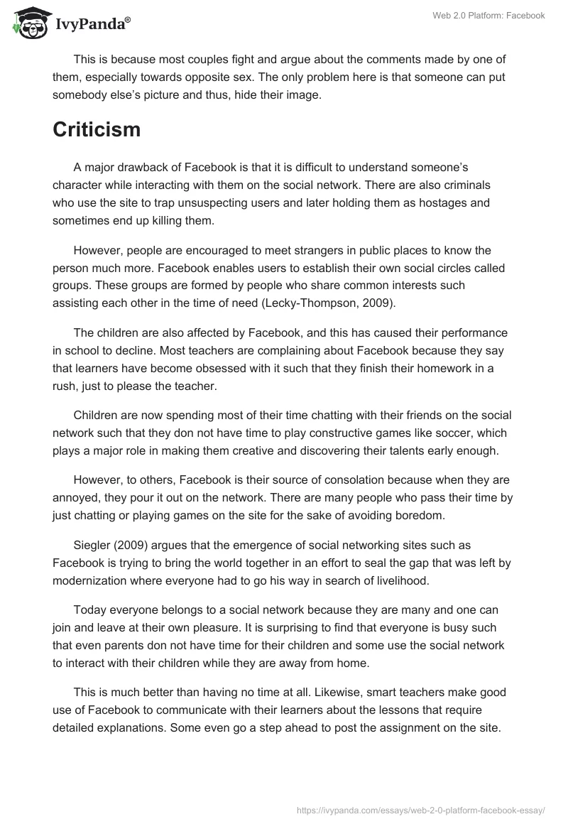 Web 2.0 Platform: Facebook. Page 4