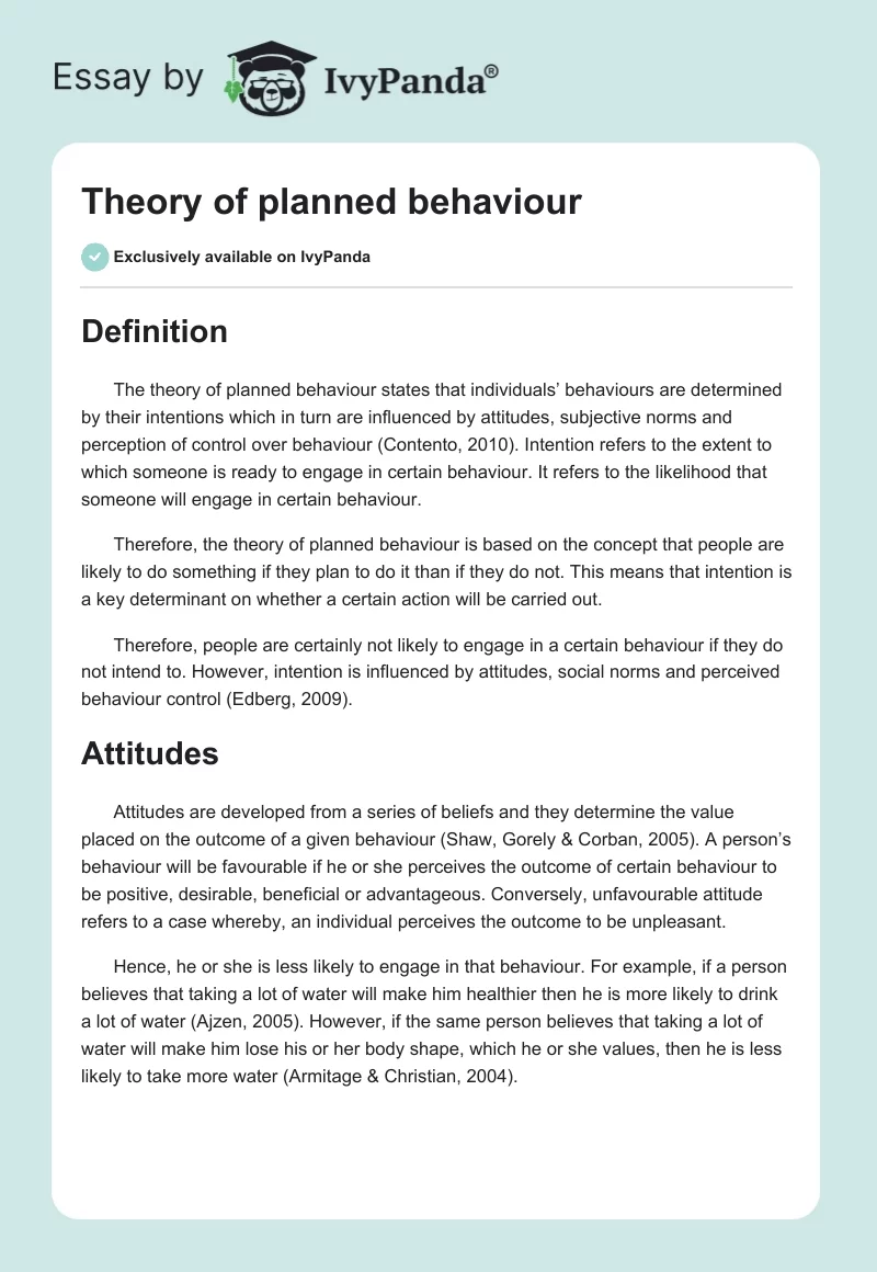Theory of planned behaviour. Page 1