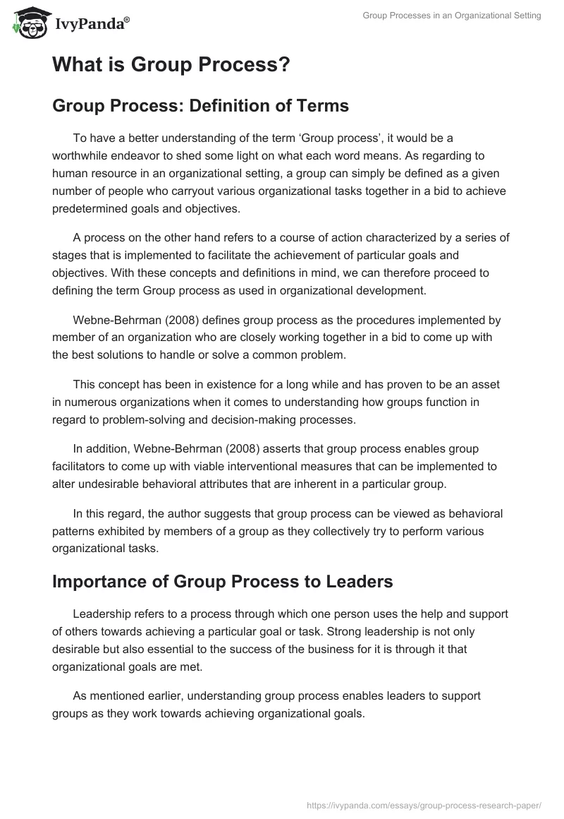 Group Processes in an Organizational Setting. Page 2