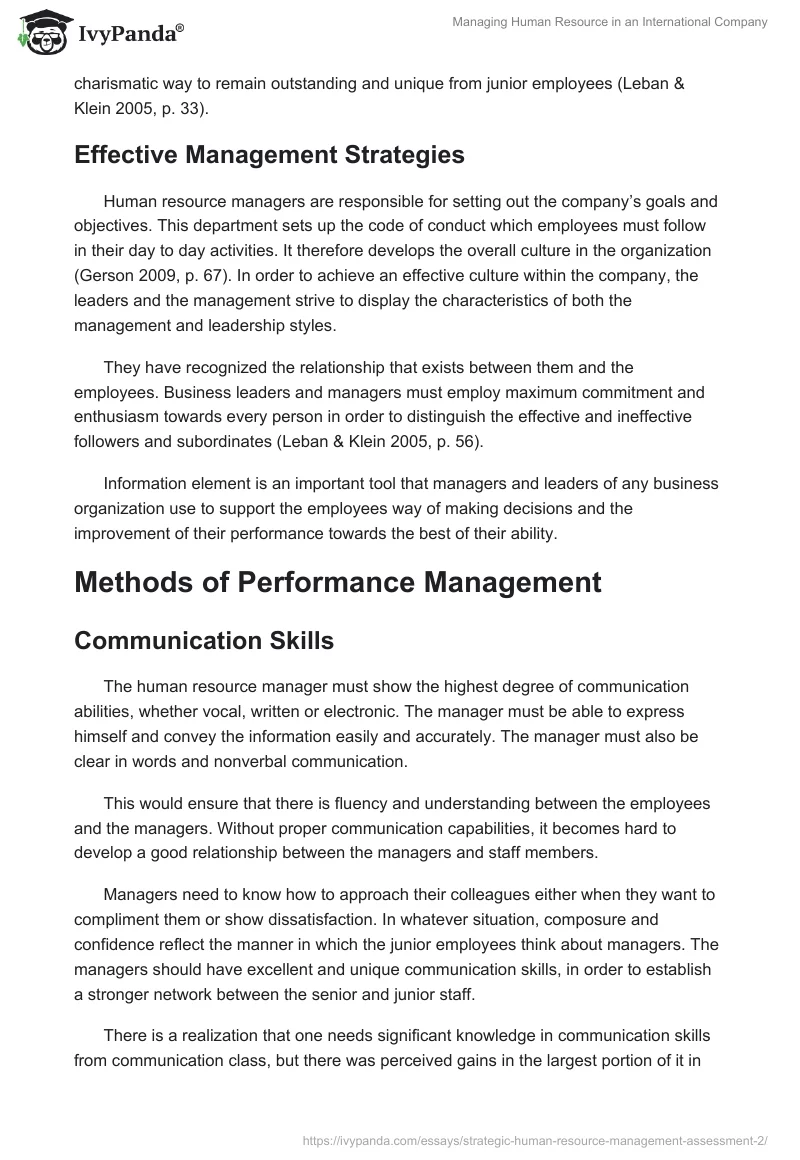 Managing Human Resource in an International Company. Page 2