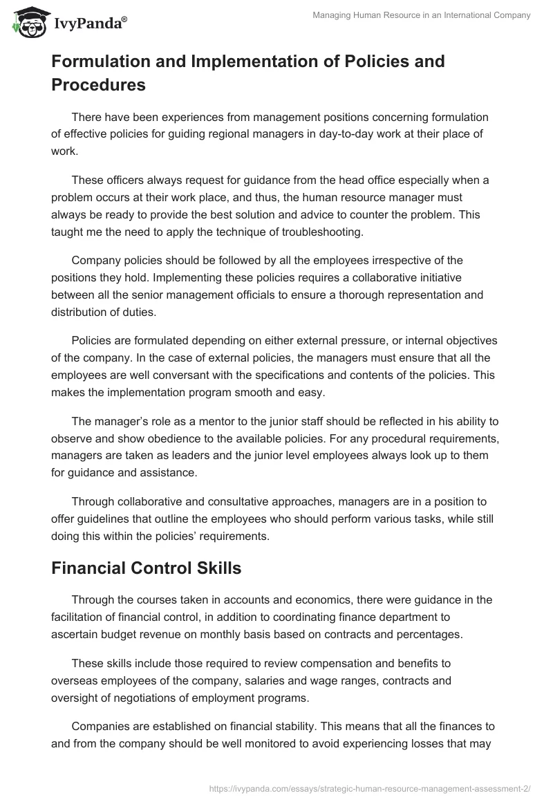 Managing Human Resource in an International Company. Page 4