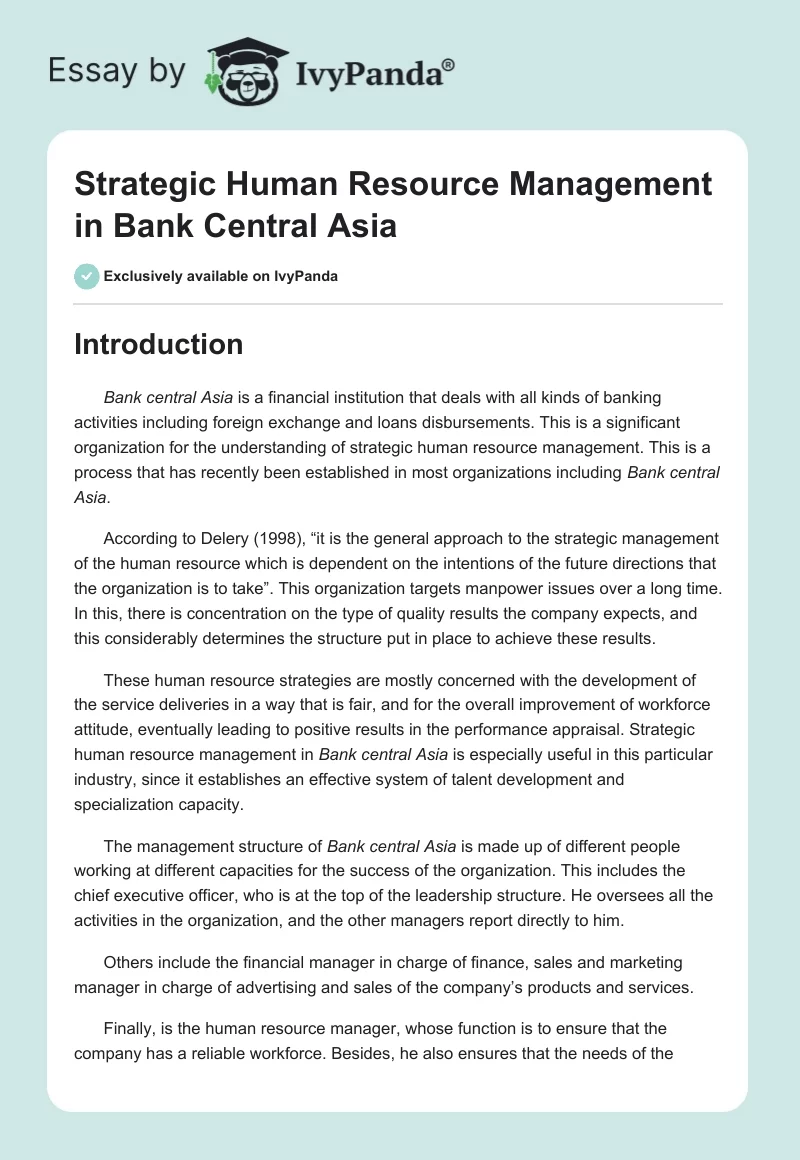 Strategic Human Resource Management in Bank Central Asia. Page 1