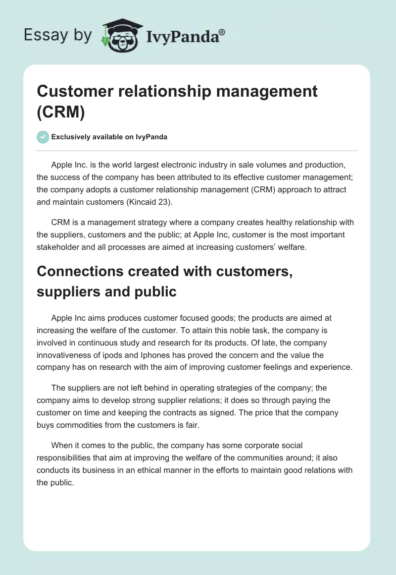 Customer relationship management (CRM). Page 1