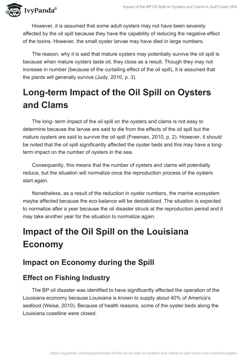 Impact of the BP Oil Spill on Oysters and Clams in Gulf Coast USA. Page 3