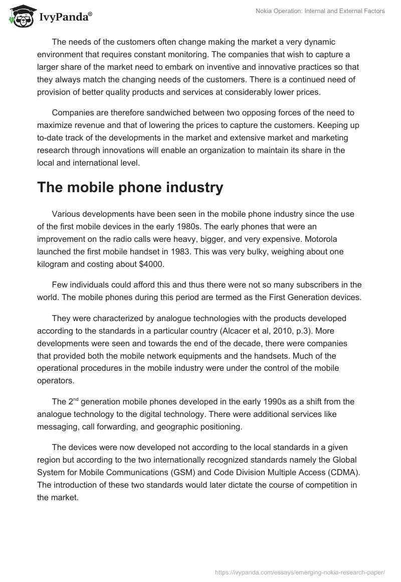 Nokia Operation: Internal and External Factors. Page 2