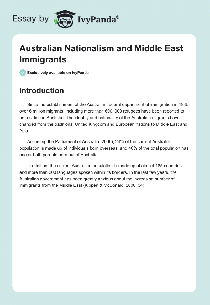 Australian Nationalism and Middle East Immigrants. Page 1