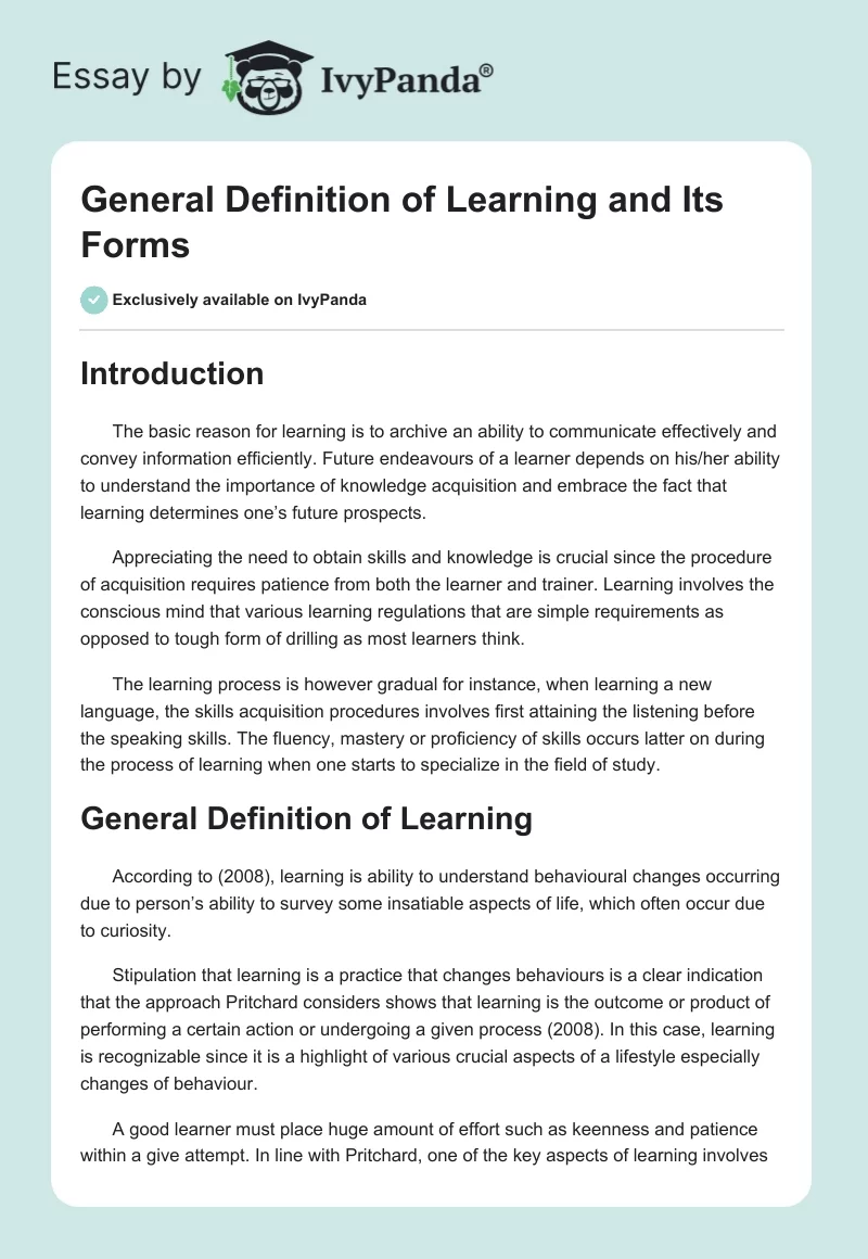 General Definition of Learning and Its Forms. Page 1