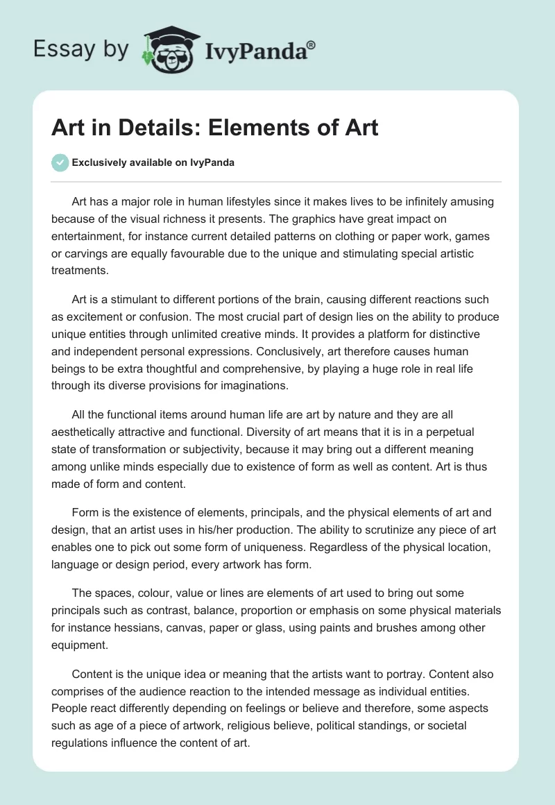 Art in Details: Elements of Art. Page 1