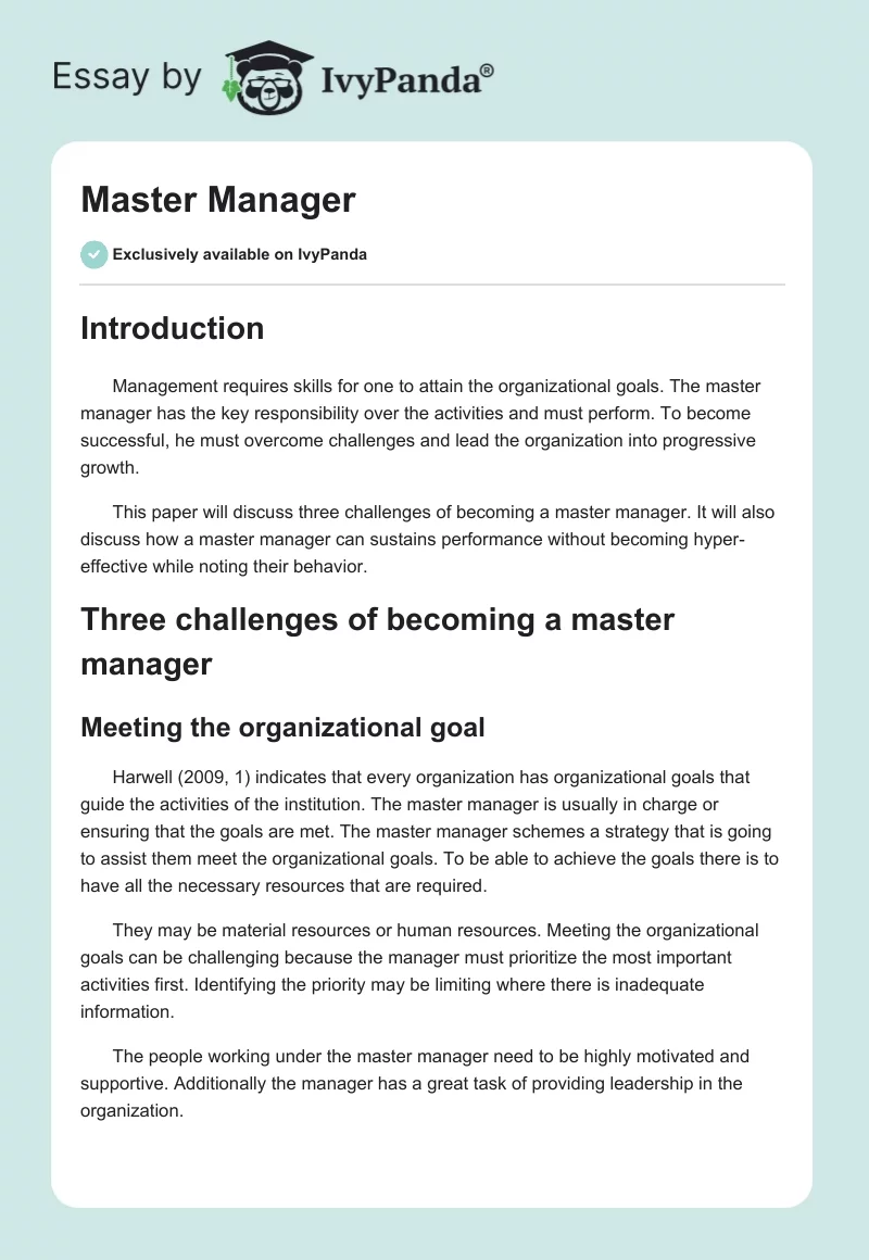 Master Manager. Page 1