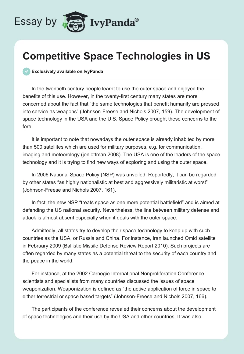 Competitive Space Technologies in US. Page 1