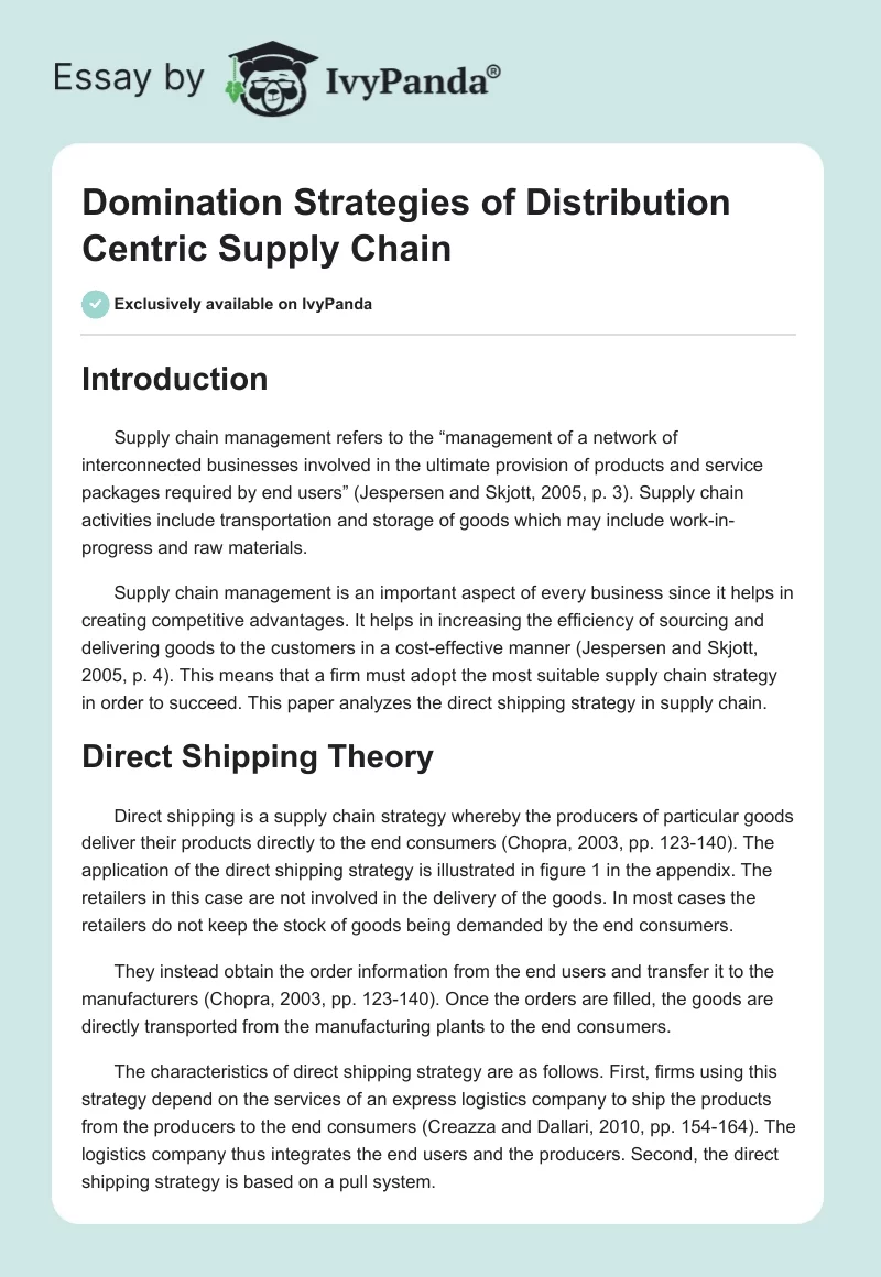 Domination Strategies of Distribution Centric Supply Chain. Page 1