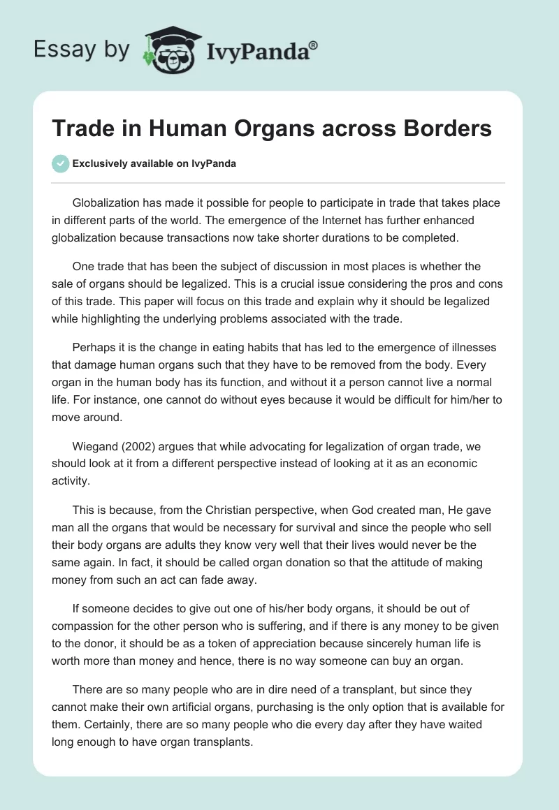 Trade in Human Organs across Borders. Page 1