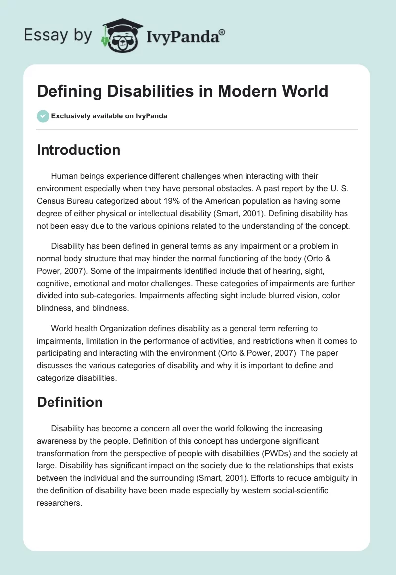 Defining Disabilities in Modern World. Page 1