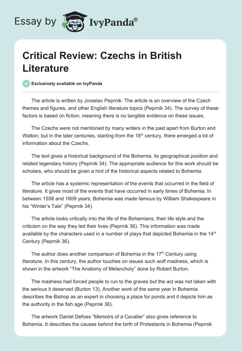 Critical Review: Czechs in British Literature. Page 1
