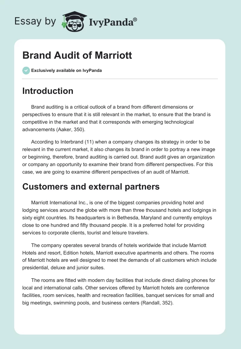 Brand Audit of Marriott. Page 1