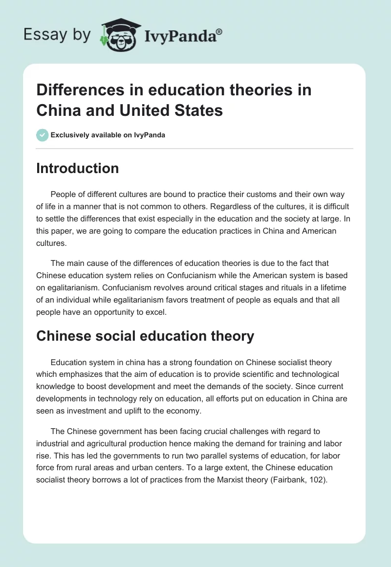 Differences in education theories in China and United States. Page 1