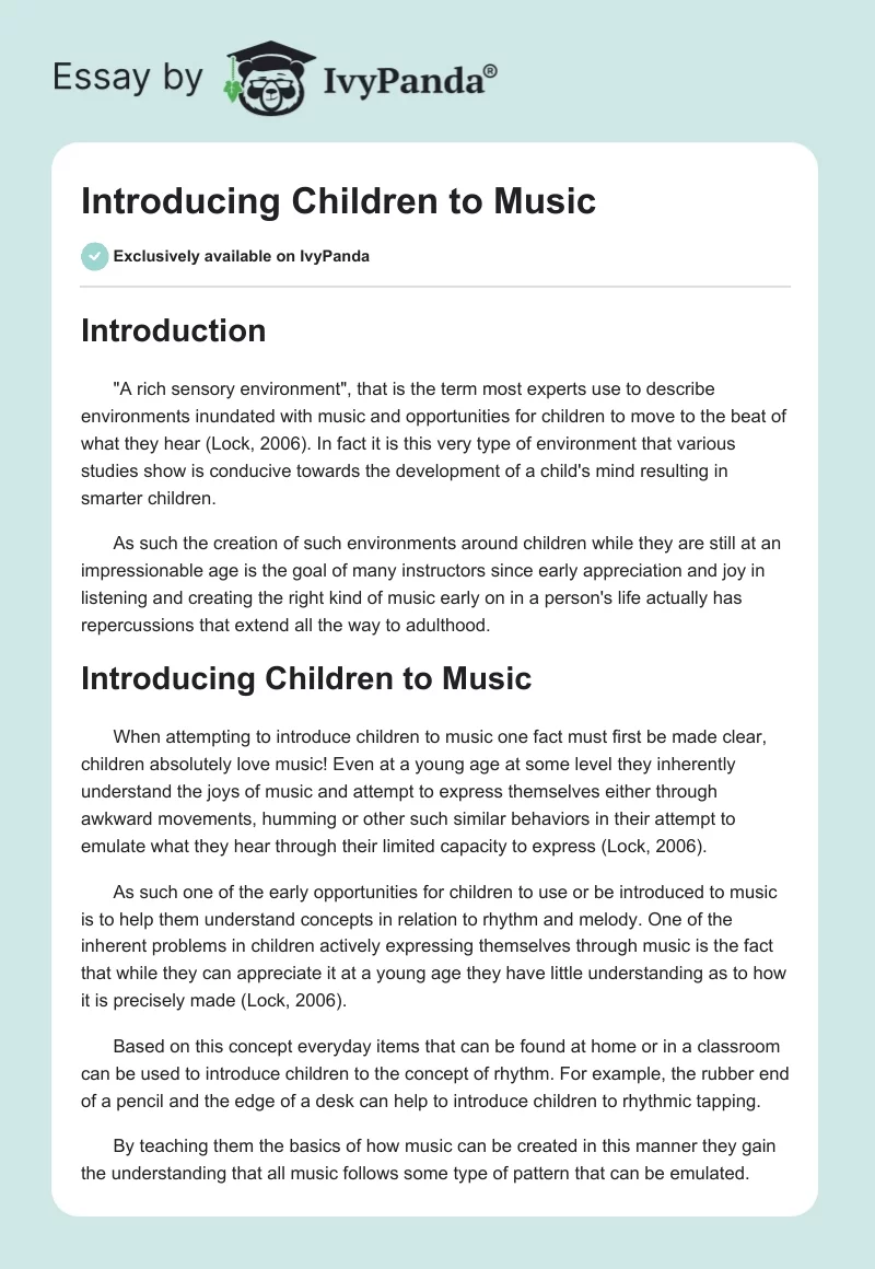 Introducing Children to Music. Page 1