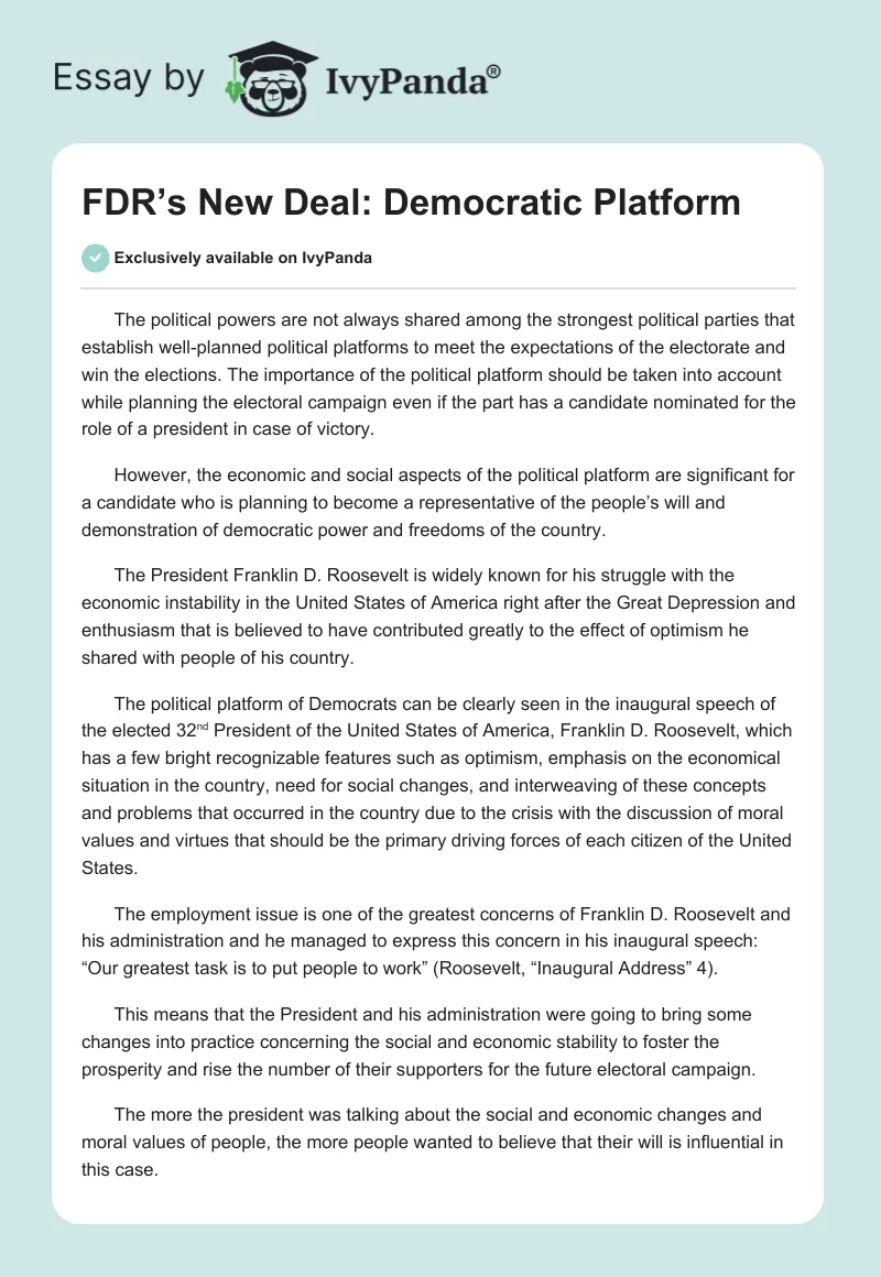 FDR’s New Deal: Democratic Platform. Page 1