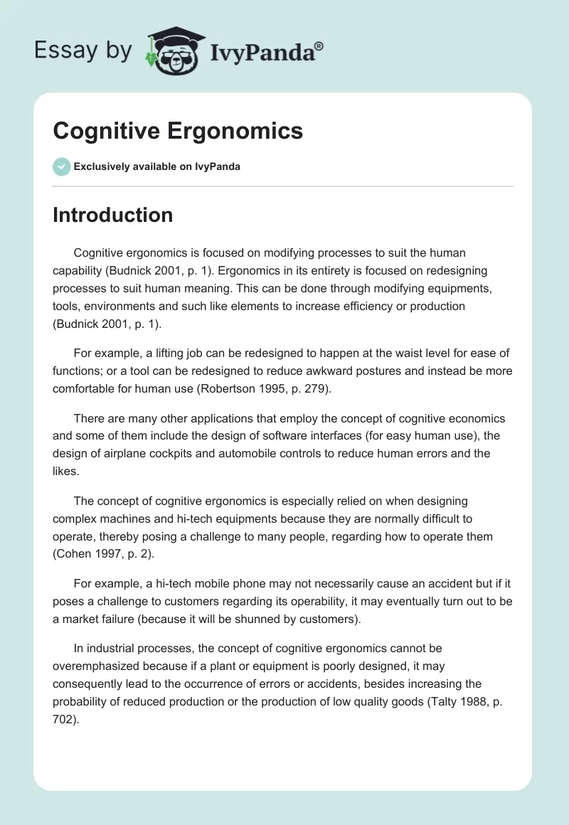 Cognitive Ergonomics. Page 1