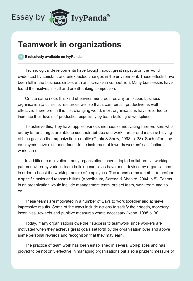 case study on teamwork in organizations