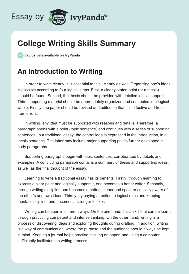 College Writing Skills Summary. Page 1