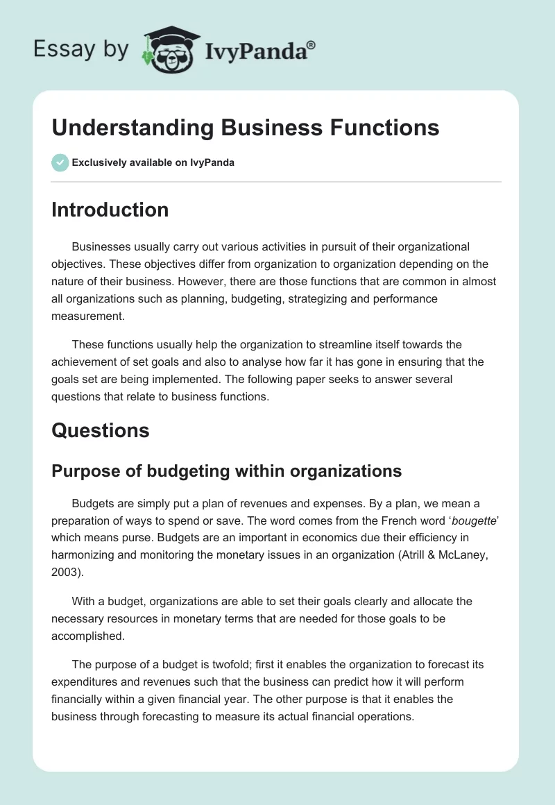 Understanding Business Functions. Page 1