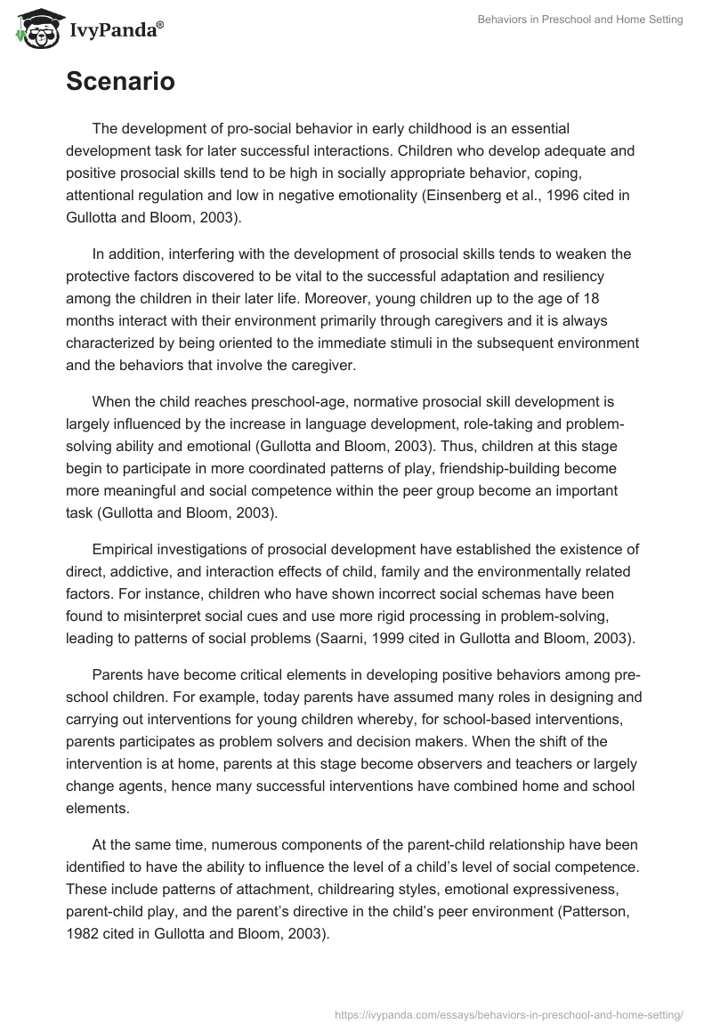 Behaviors in Preschool and Home Setting. Page 2