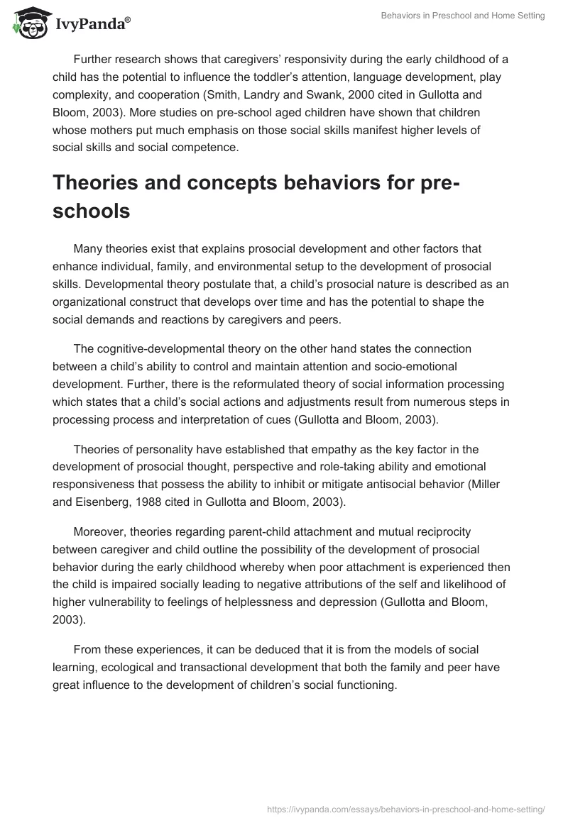 Behaviors in Preschool and Home Setting. Page 3