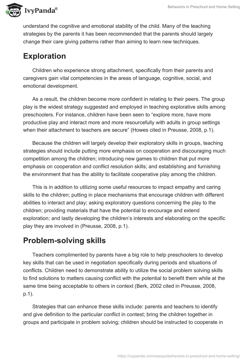 Behaviors in Preschool and Home Setting. Page 5