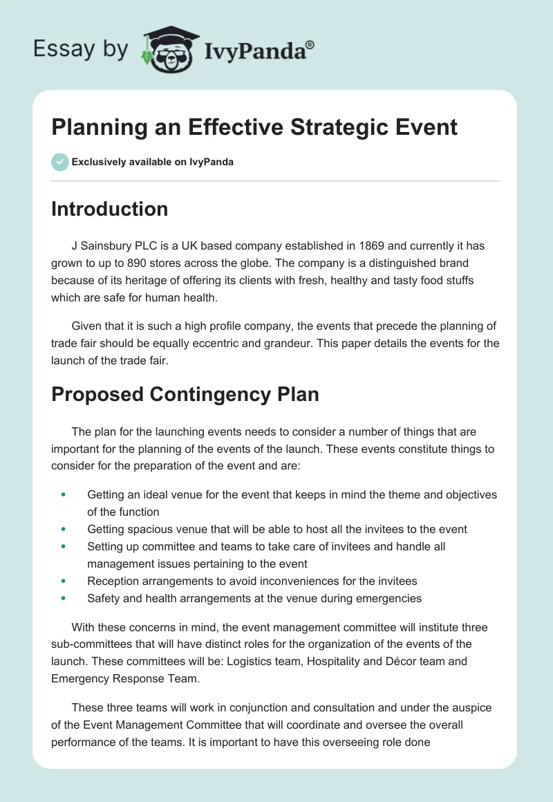 Planning an Effective Strategic Event. Page 1