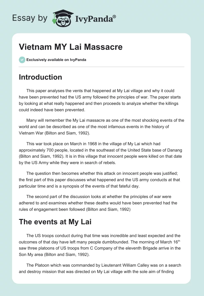 Vietnam MY Lai Massacre. Page 1