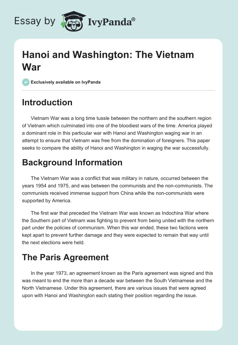 Hanoi and Washington: The Vietnam War. Page 1